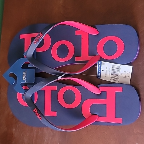 Polo Ralph Lauren Mens Flip Flops Size 13 New Red and Blue - Picture 2 of 6